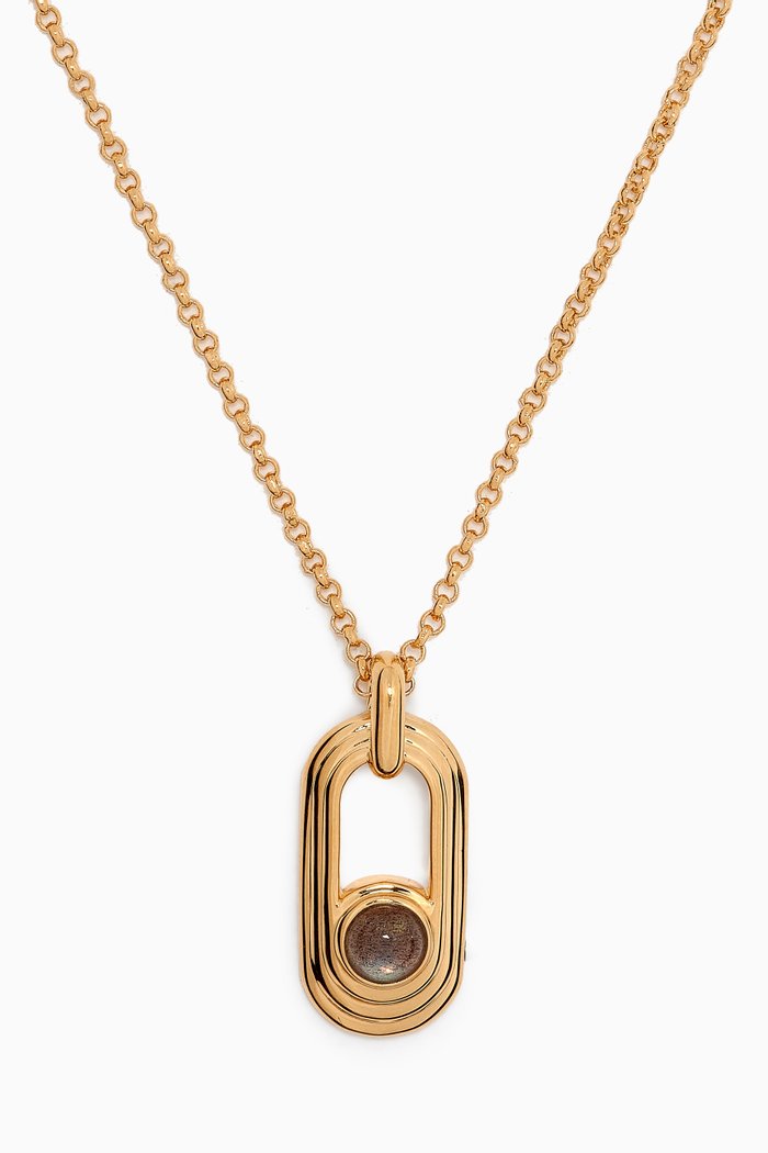 

Zenyu Gemstone Ovate Pendant Necklace in 18kt Recycled Gold-vermeil, Grey