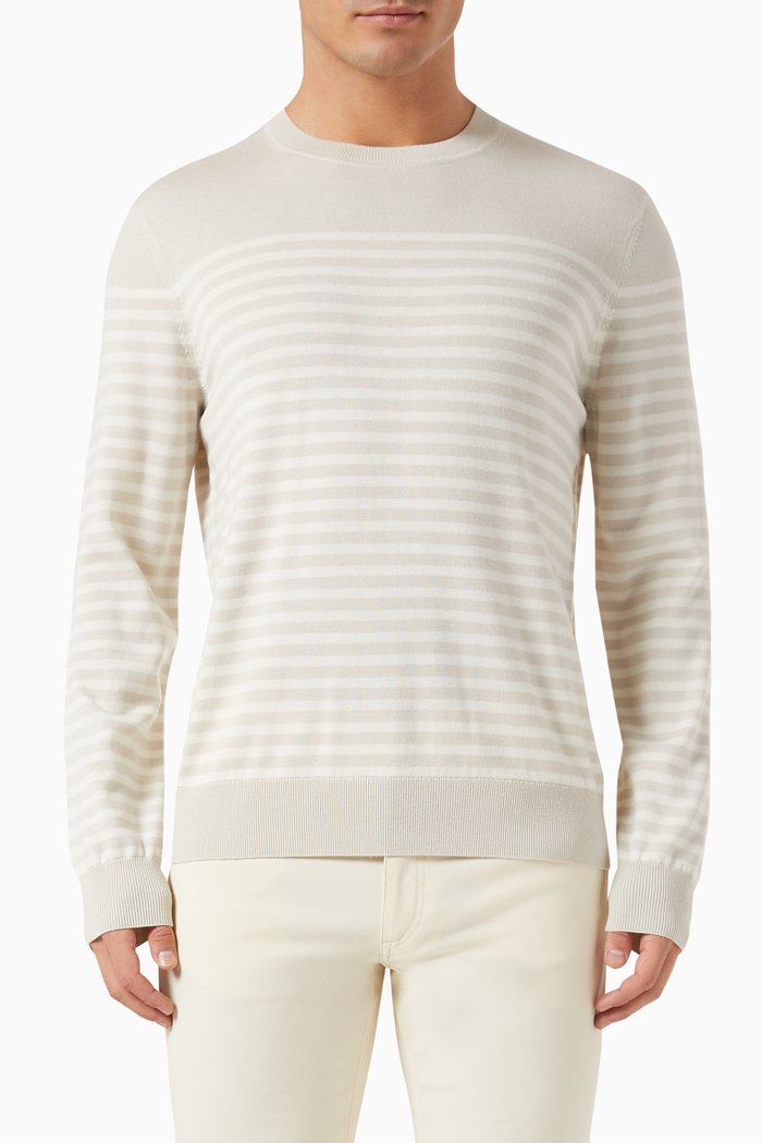 

Striped Sweater in Merino Wool, Neutral