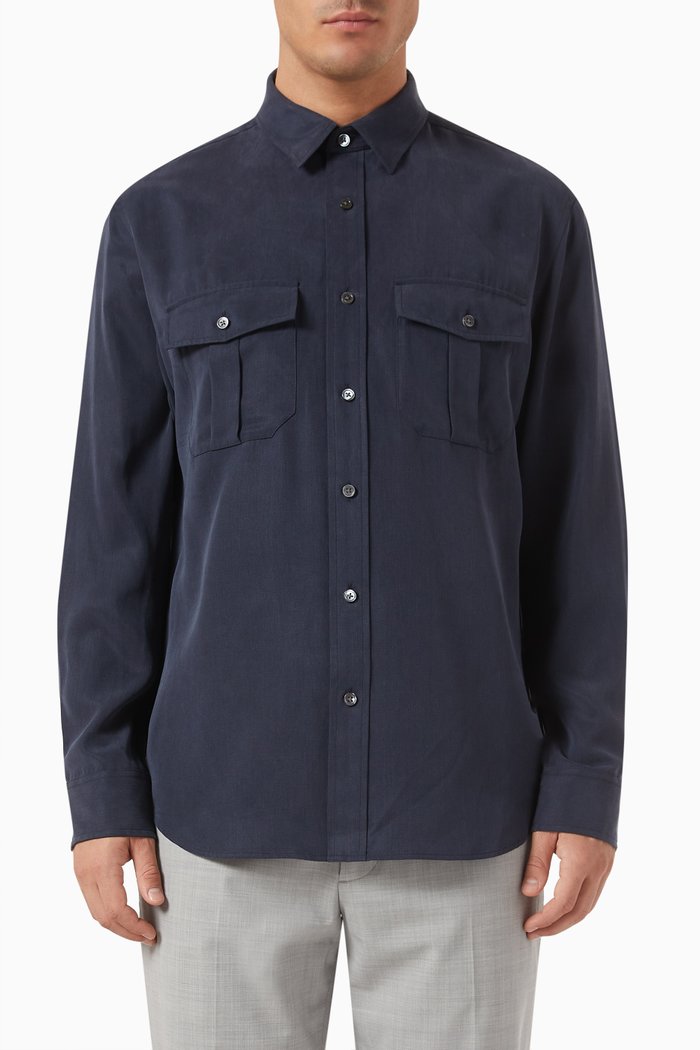 

Military Shirt in Fluid Twill, Blue