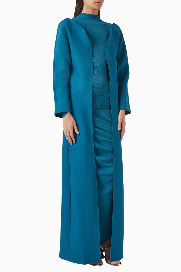 

Round Neck Abaya in Twill Suiting, Blue