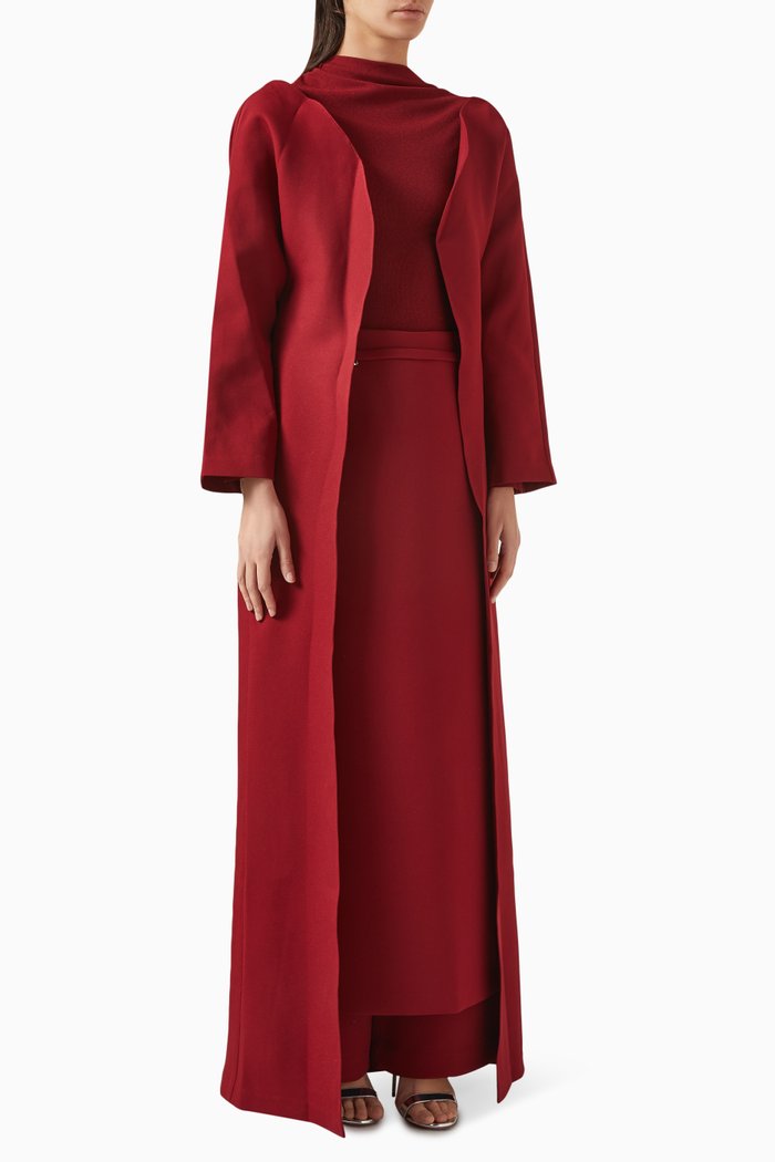 

Round Neck Abaya in Twill Suiting, Red