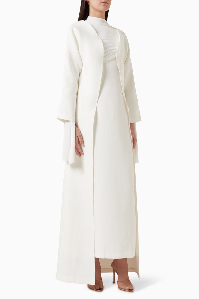 

Round Neck Abaya in Twill Suiting, White