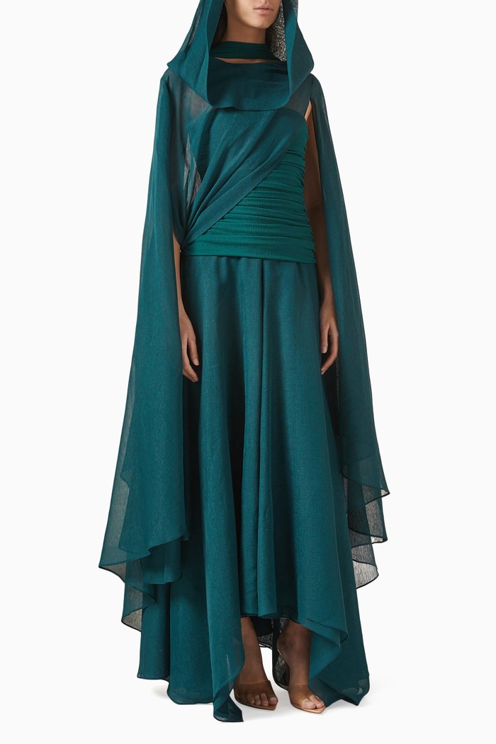 

Deema Al Asadi Hooded Kaftan Coat in Twill Suiting, Green