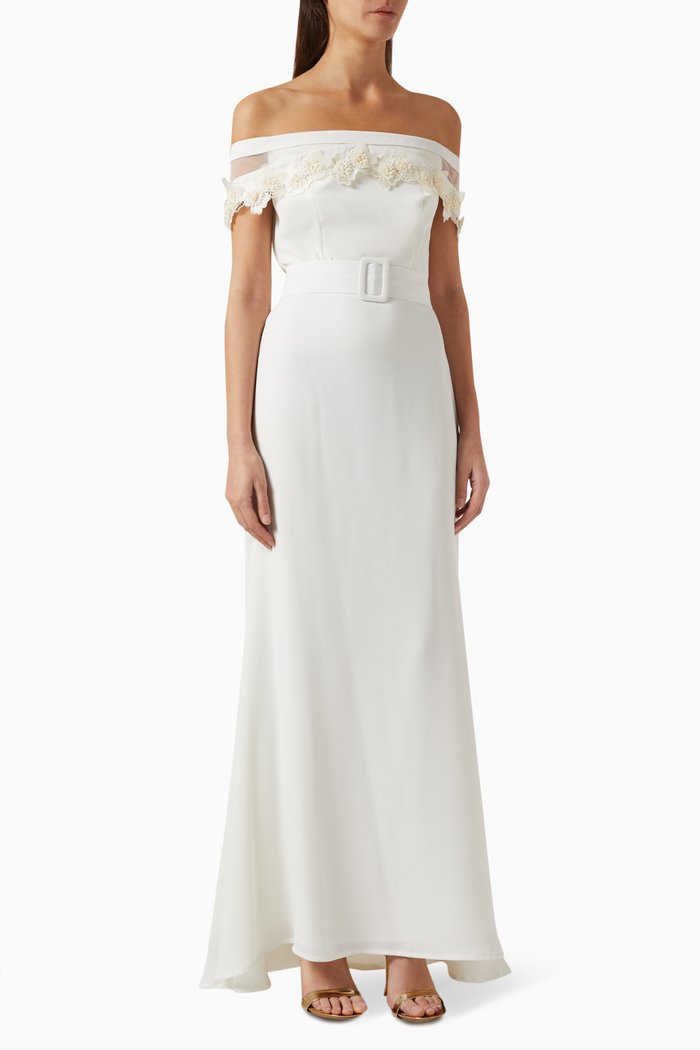 

Lace Off-shoulder Maxi Dress, Neutral