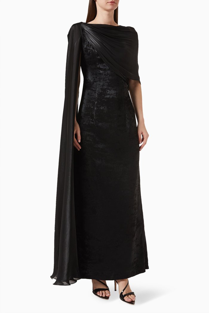 

Draped Maxi Dress in Escada Crepe, Black
