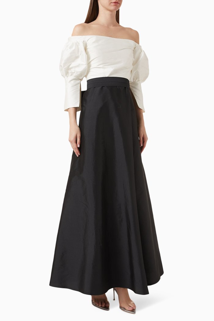 

Off-shoulder Maxi Dress in Taffeta, Multicolour