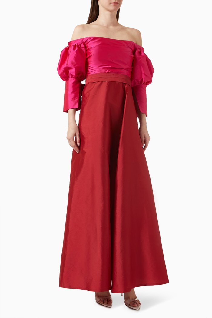 

Off-shoulder Maxi Dress in Taffeta, Multicolour