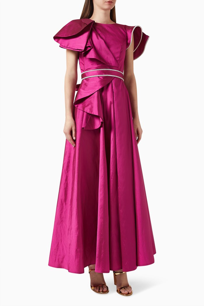 

Ruffled Panel Belted Maxi Dress, Pink