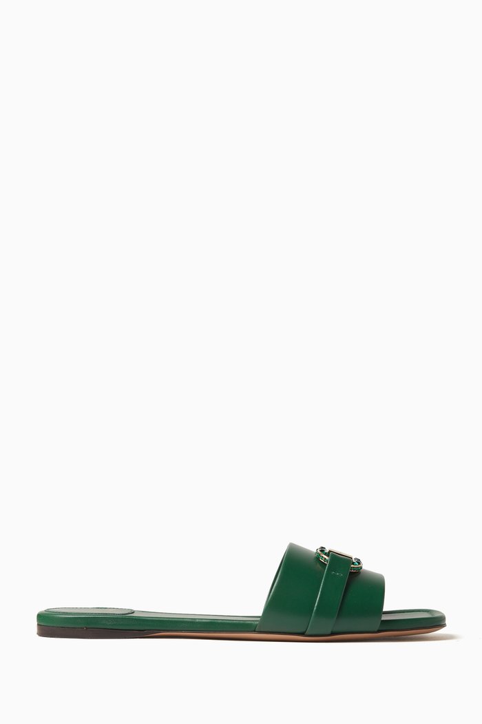 

Leah Crystal-embellished Slides in Leather, Green