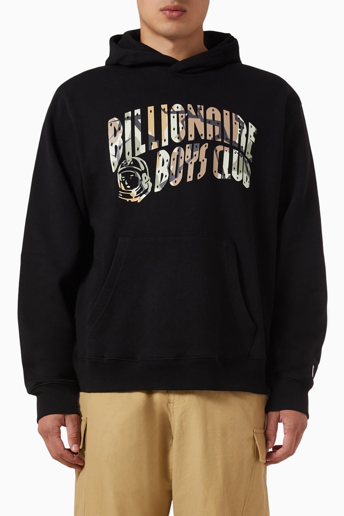 

Camo Arch Logo Hoodie in Cotton Loopback, Black