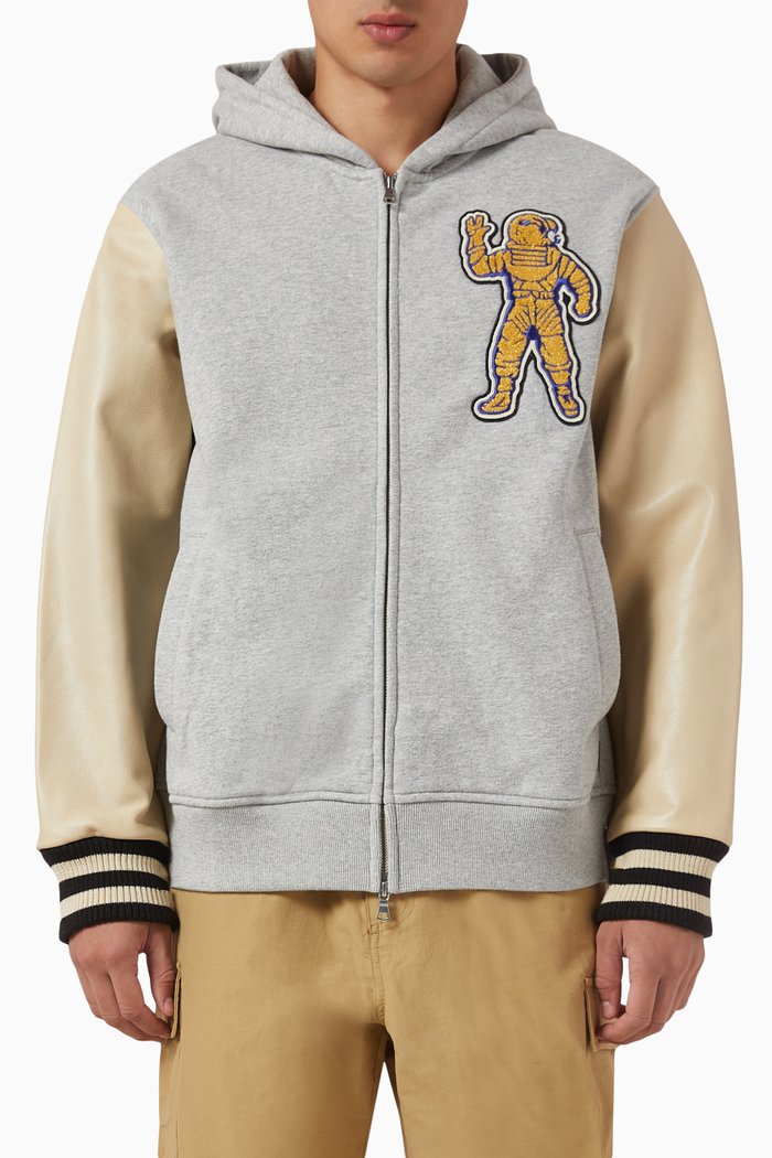 

Standing Astro Hoodie in Leather & Cotton, Grey