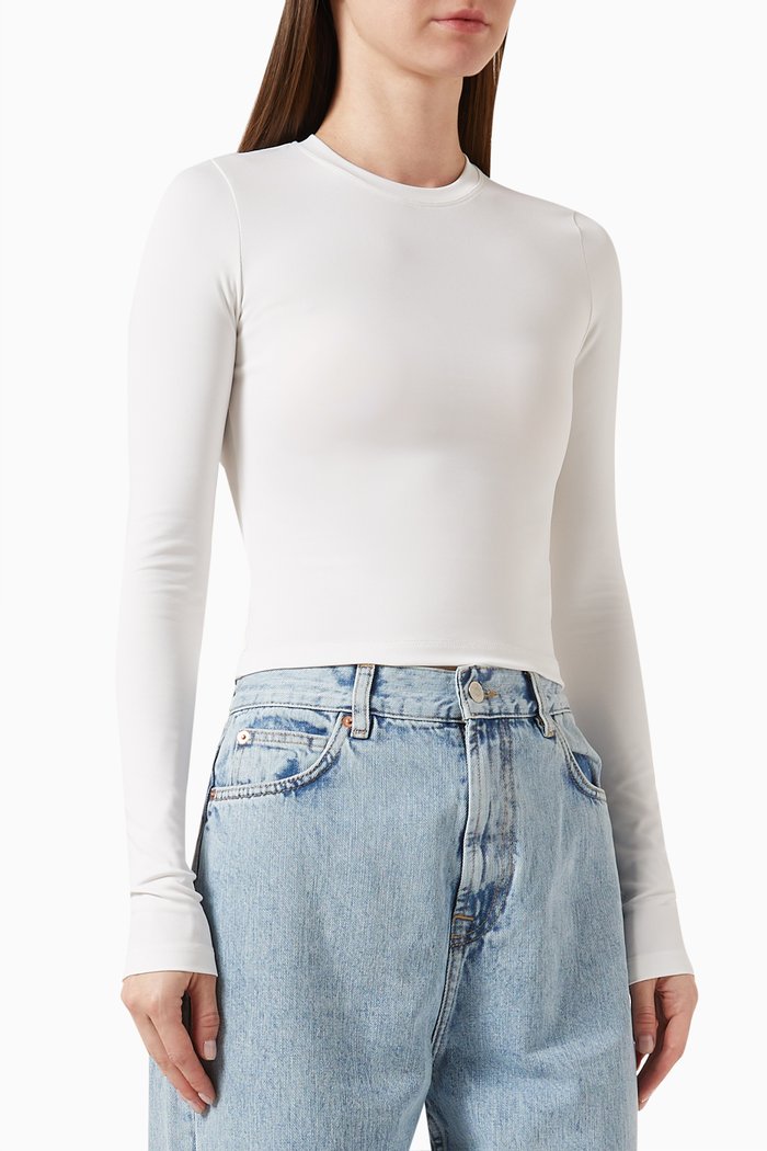 

Long-sleeved Cropped T-shirt in Stretch Jersey, White