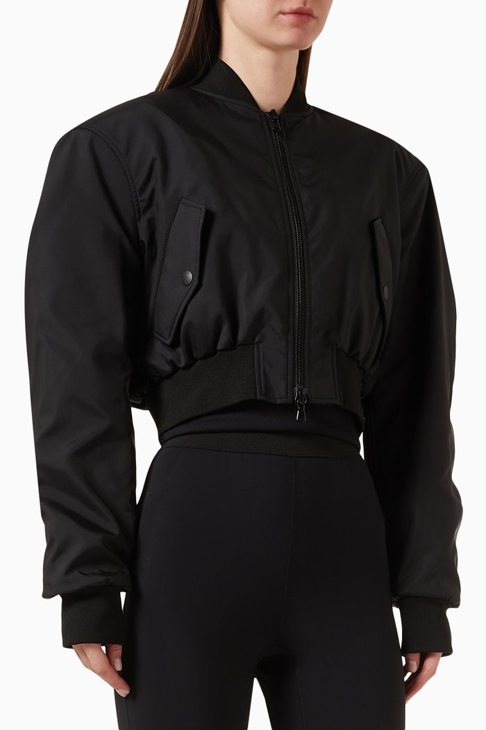 

Tailored Cropped Bomber Jacket in Nylon, Black