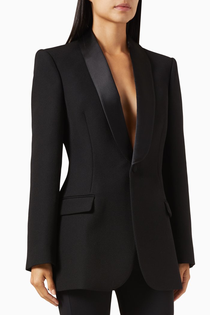 

Tuxedo Blazer in Wool, Black