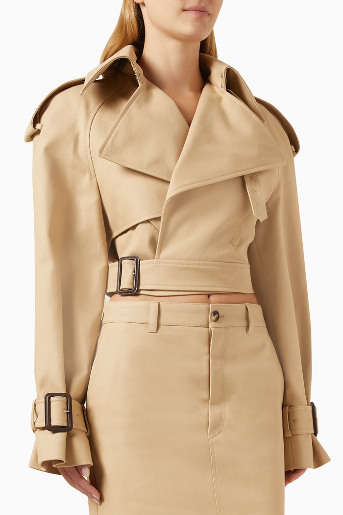 

Perfecto Cropped Trench Jacket in Twil, Neutral