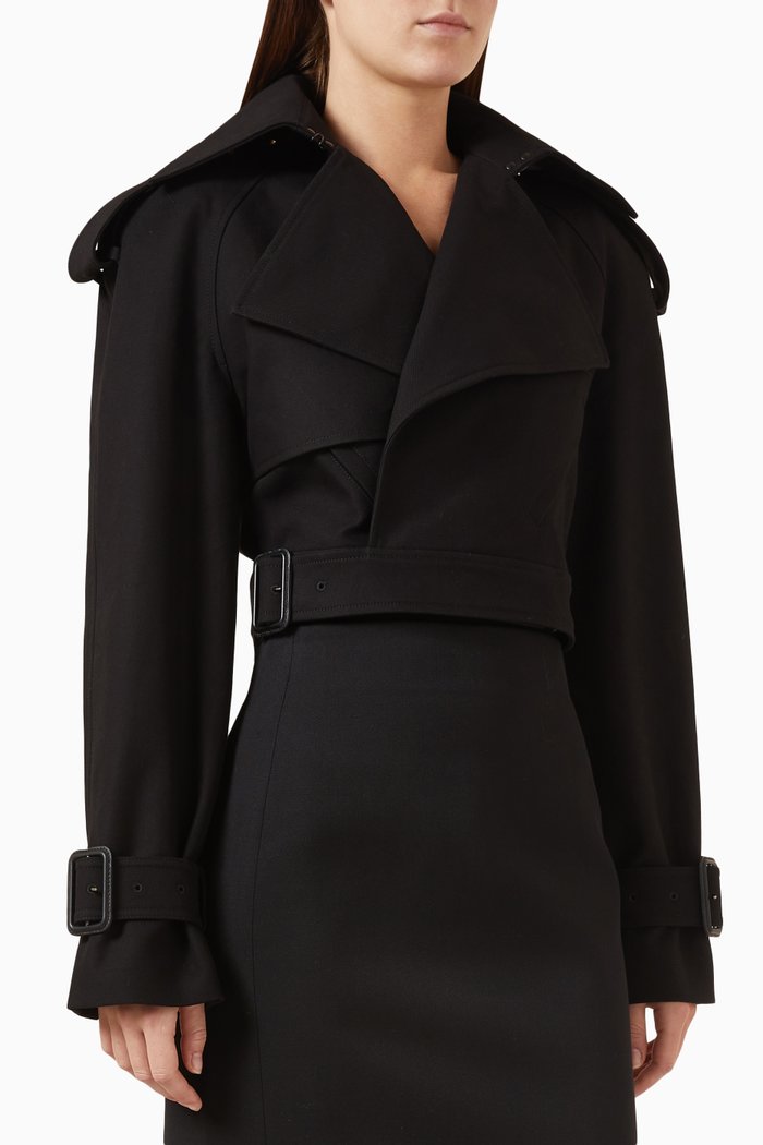 

Perfecto Cropped Trench Jacket in Twill, Black