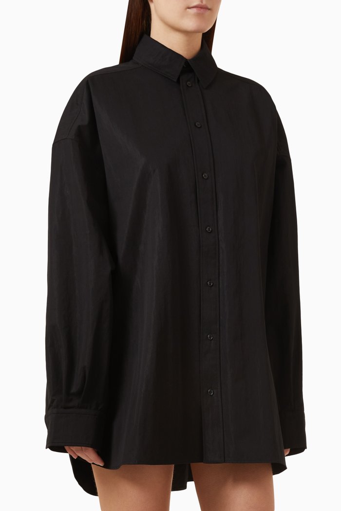 

Mini Shirt Dress in Cotton Drill, Black