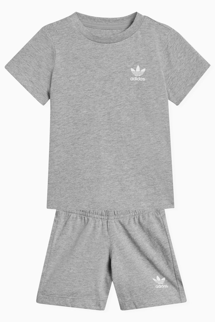 Logo T-shirt & Shorts Set in Cotton, Grey