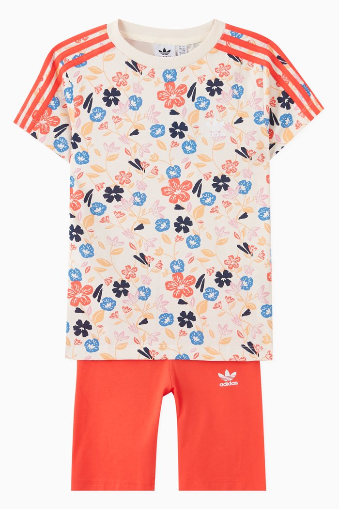 

Floral T-shirt & Cycling Shorts Set in Cotton, Multicolour