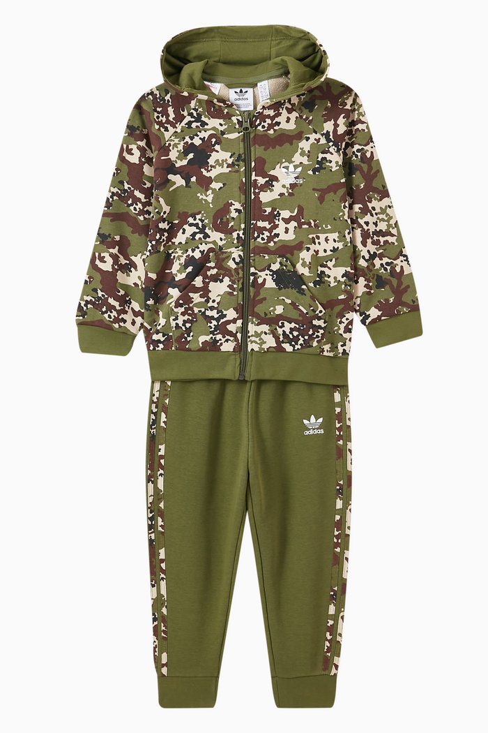 

Camo Logo Hoodie & Joggers Set in French Terry, Green