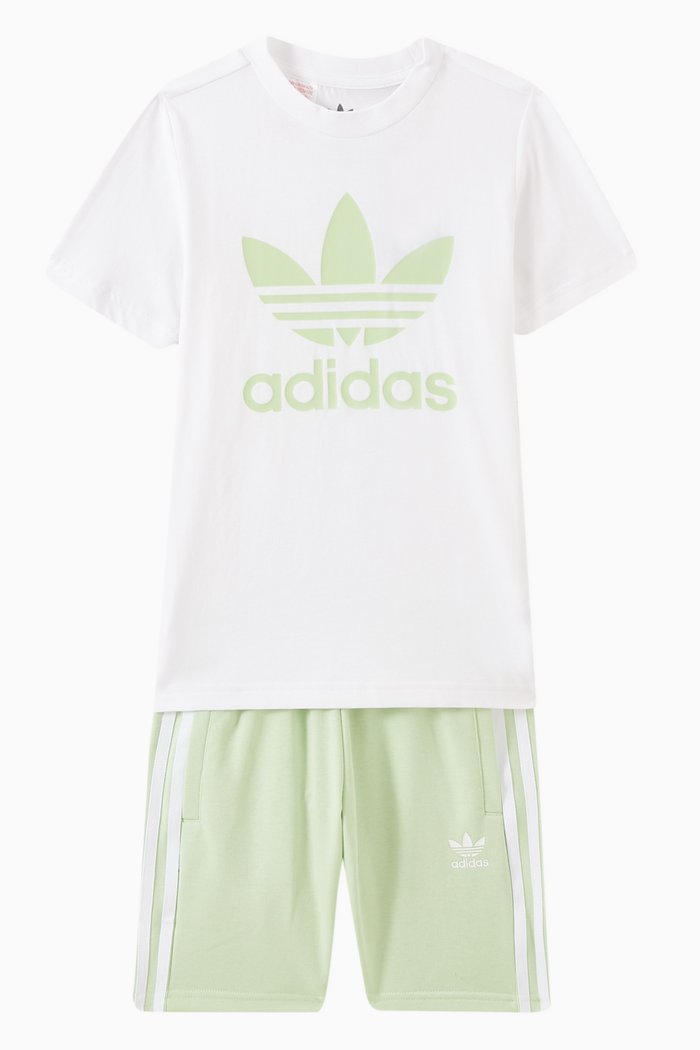 

Trefoil Logo T-shirt & Shorts Set in Cotton Jersey & French Terry, Green