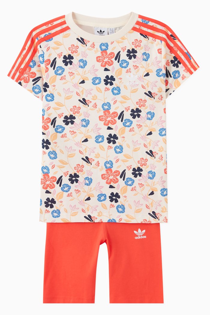 

Floral T-shirt & Cycling Shorts Set in Cotton, Multicolour