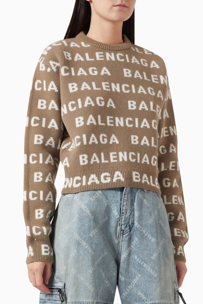 

All-over Horizontal Bal Crop Sweater in Wool-knit, Neutral