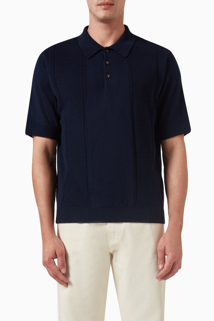 

Astern Polo Shirt in Wool-blend Knit, Blue