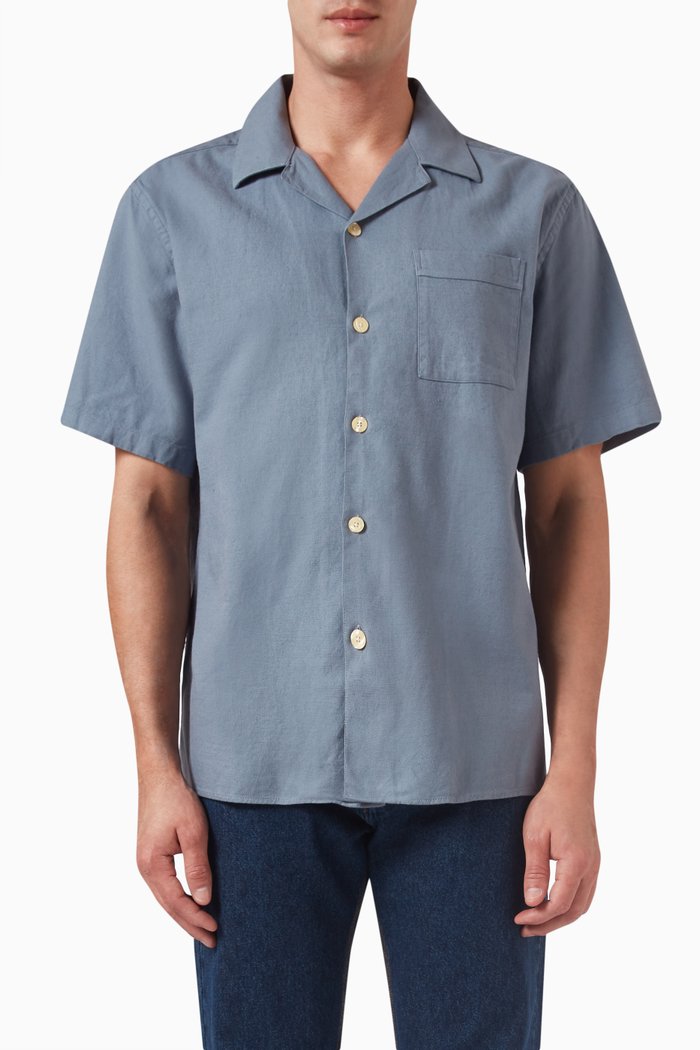 

Basin Shirt in Cotton & Linen, Blue