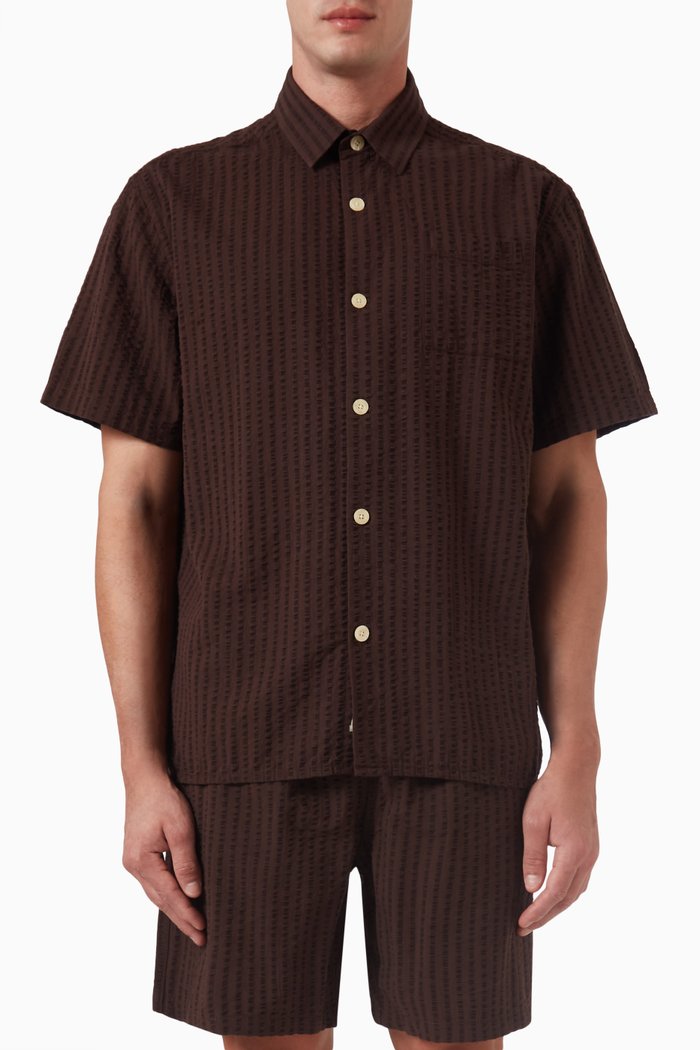 Vole Shirt in Seersucker Tencel-blend, Brown