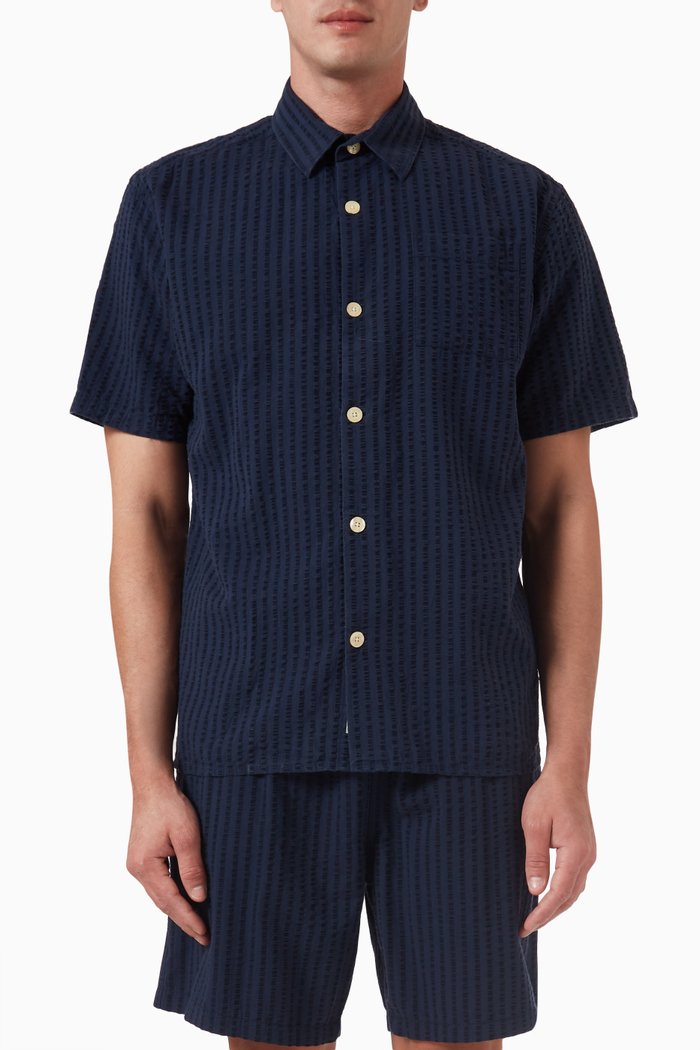 

Vole Shirt in Seersucker Tencel-blend, Blue