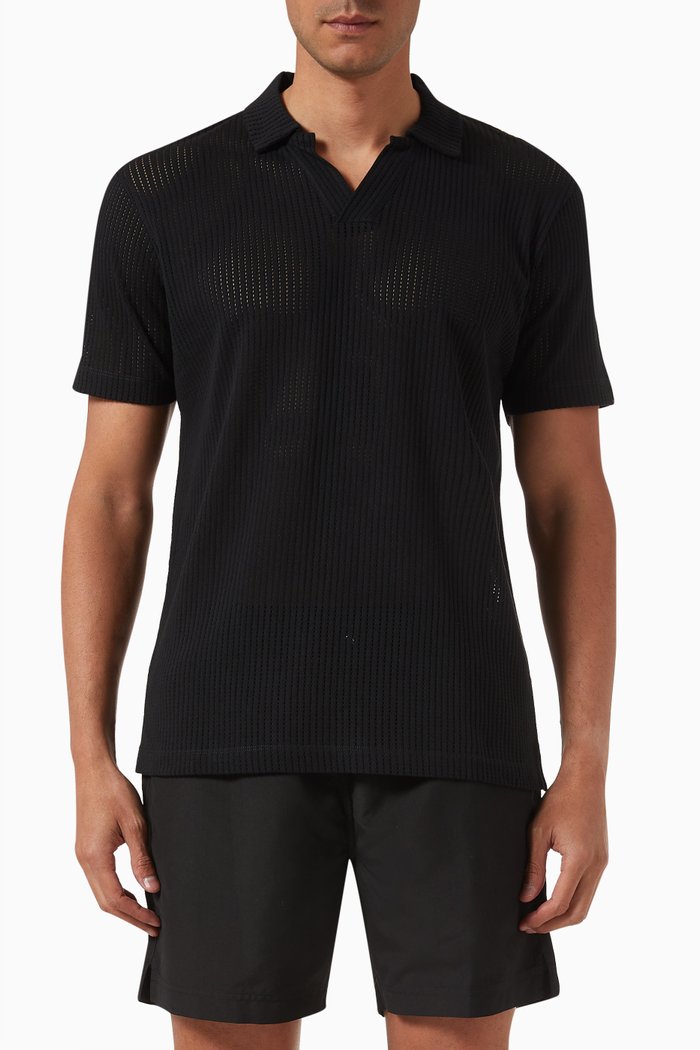 

Polo Shirt in Linear Cotton-mesh, Black