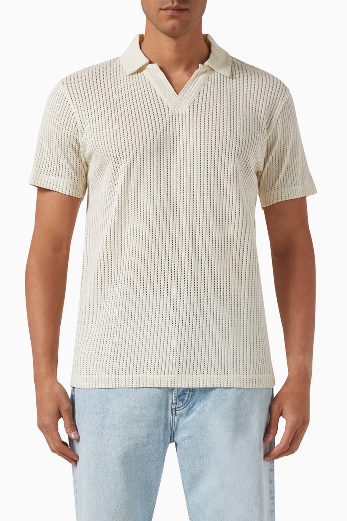 

Polo Shirt in Linear Cotton-mesh, Neutral