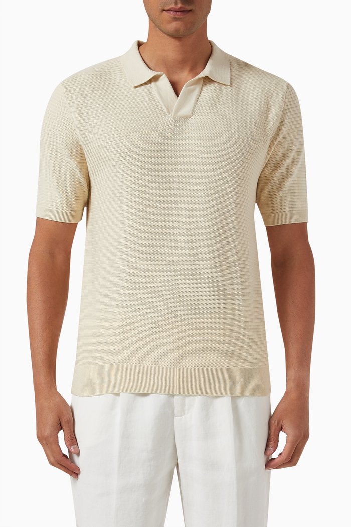 

Open Textured Polo Shirt in Cotton-knit, Neutral