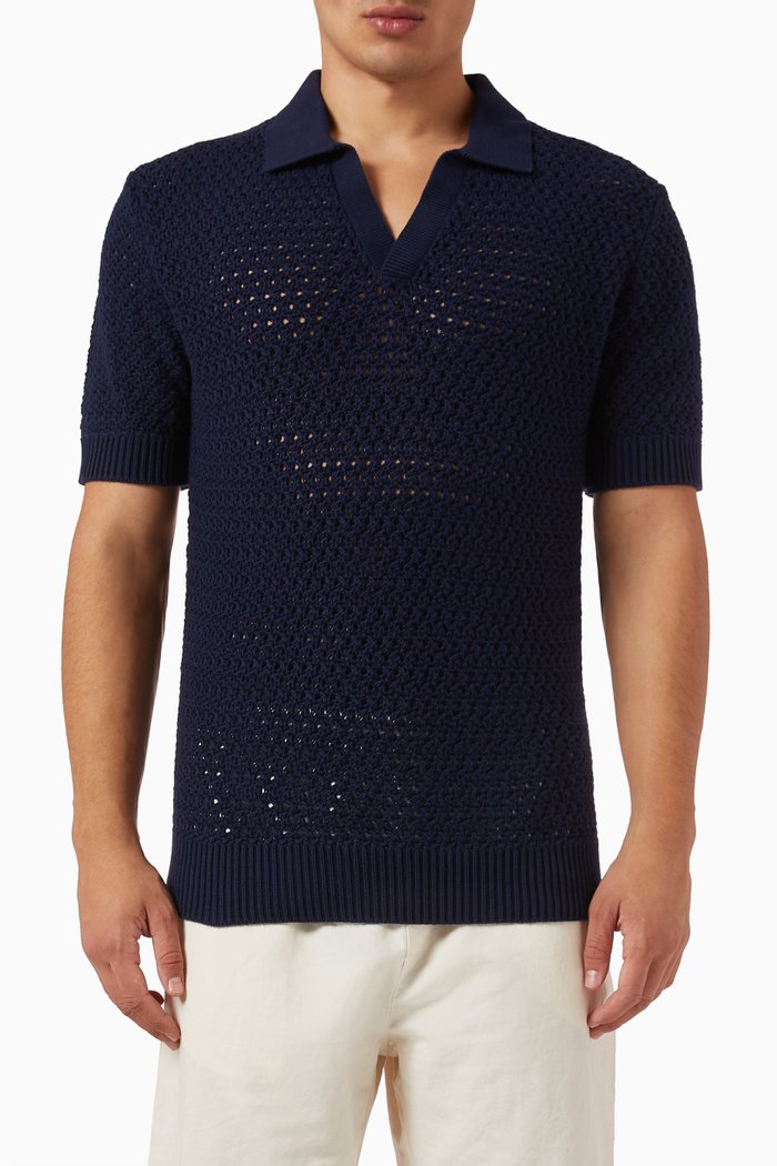 

Open-stitch Polo Shirt in Cotton-knit, Blue