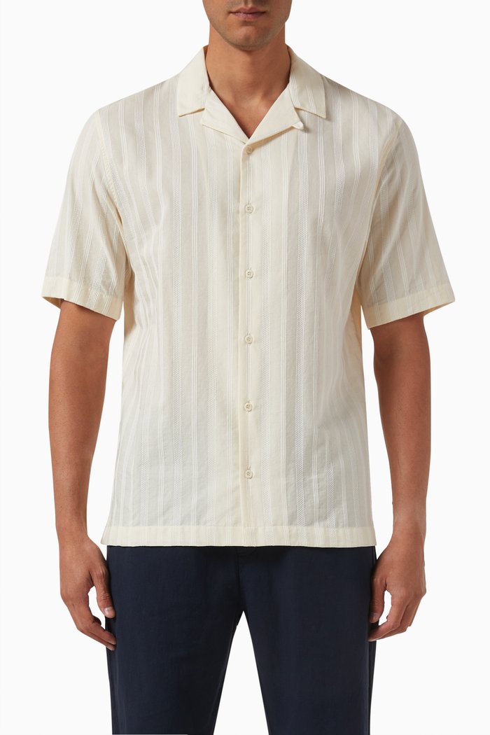 

Embroidered Stripe Shirt in Cotton, Neutral