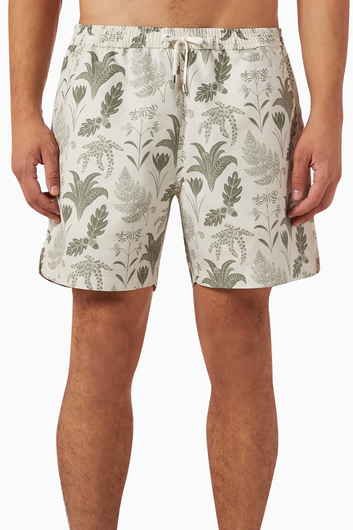 x Katie Scott Floral-print Swim Shorts, Neutral
