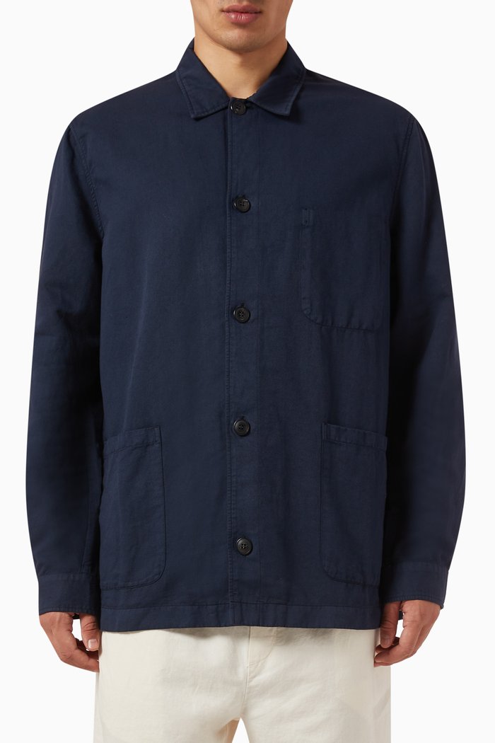 

Twin-pocket Jacket in Cotton-linen Blend, Blue