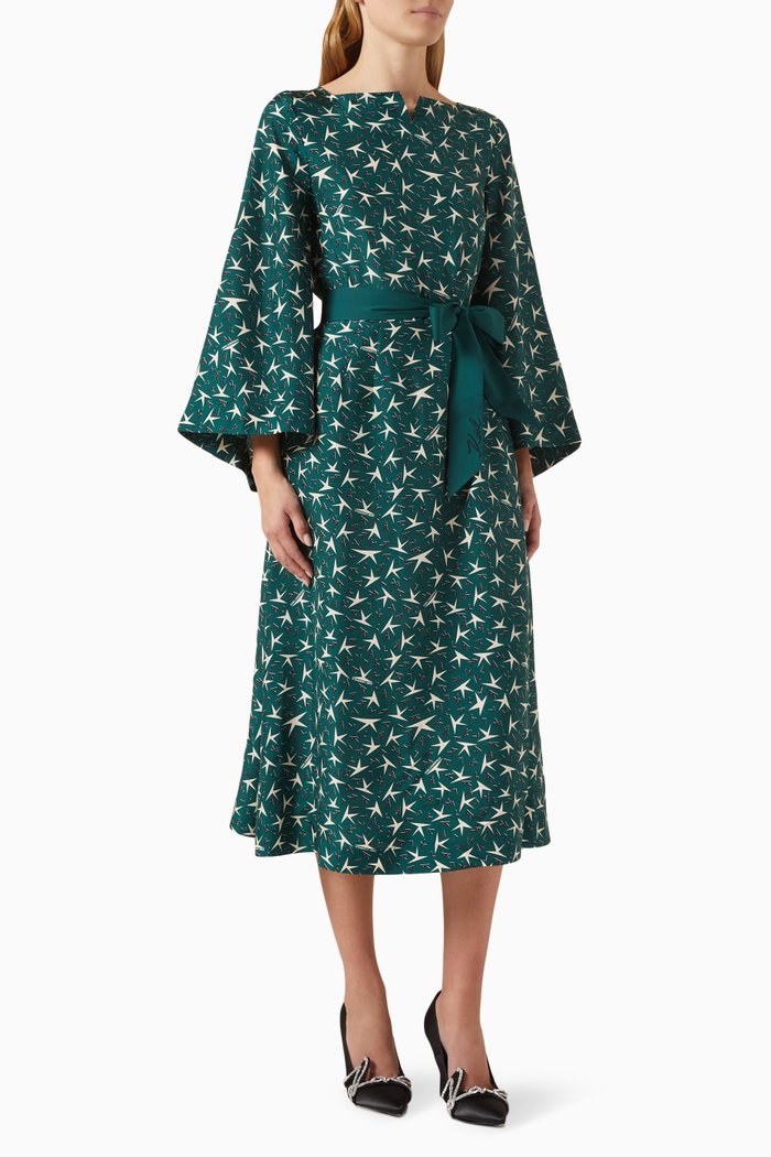 

Printed Midi Dress in Silk, Green