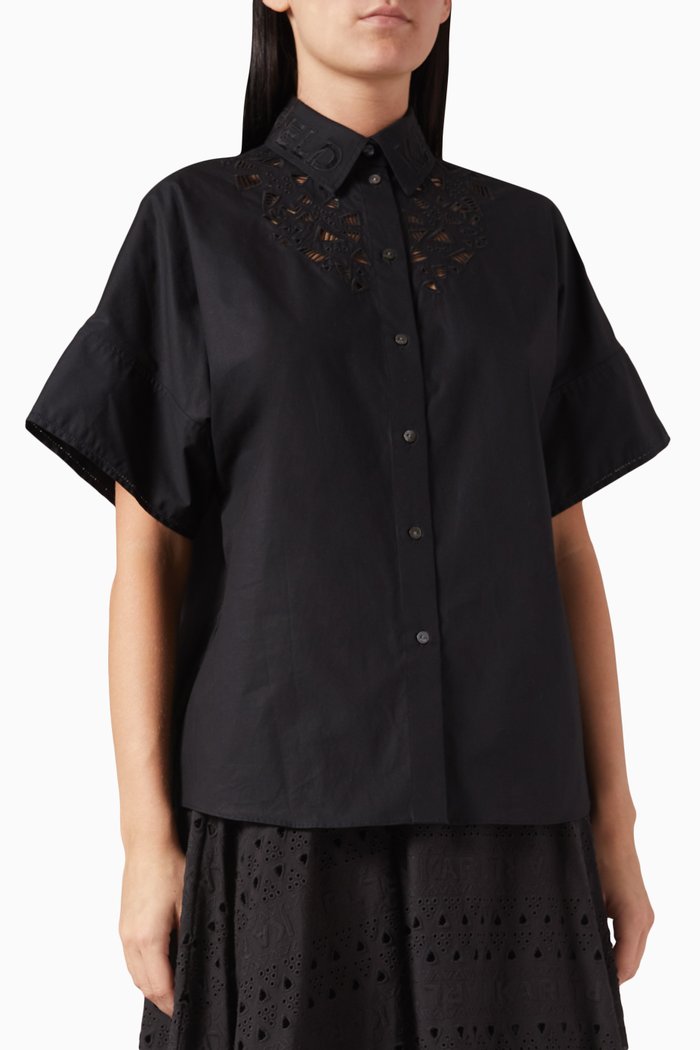 Broderie Anglaise Shirt in Organic-cotton, Black