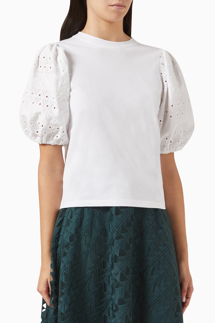 

Broderie Anglaise T-shirt in Cotton-jersey, White
