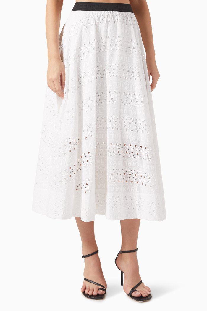 

Broderie Anglaise Midi Skirt in Organic-cotton, White