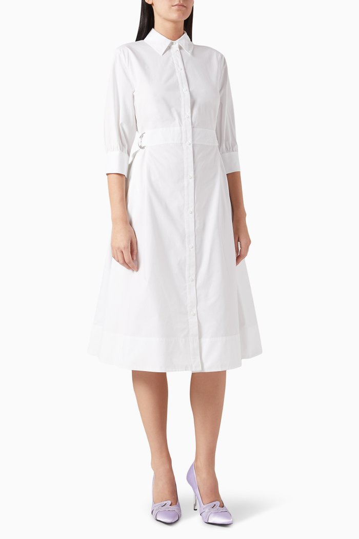 Midi Shirt Dress in Organic-cotton, White