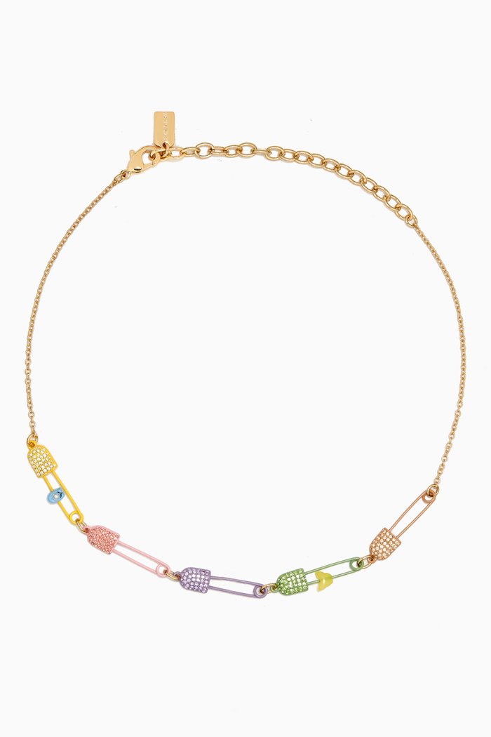 

Safety Pin Choker Necklace in Gold-plated Brass, Multicolour