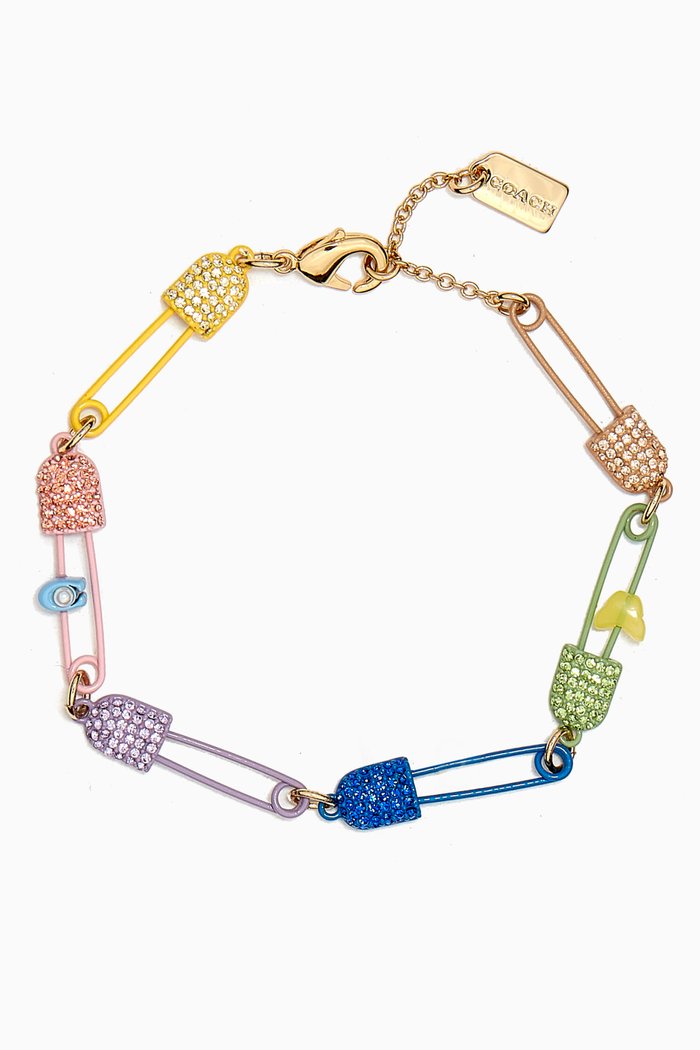 

Safety Pin Crystal Flex Bracelet in Brass, Multicolour