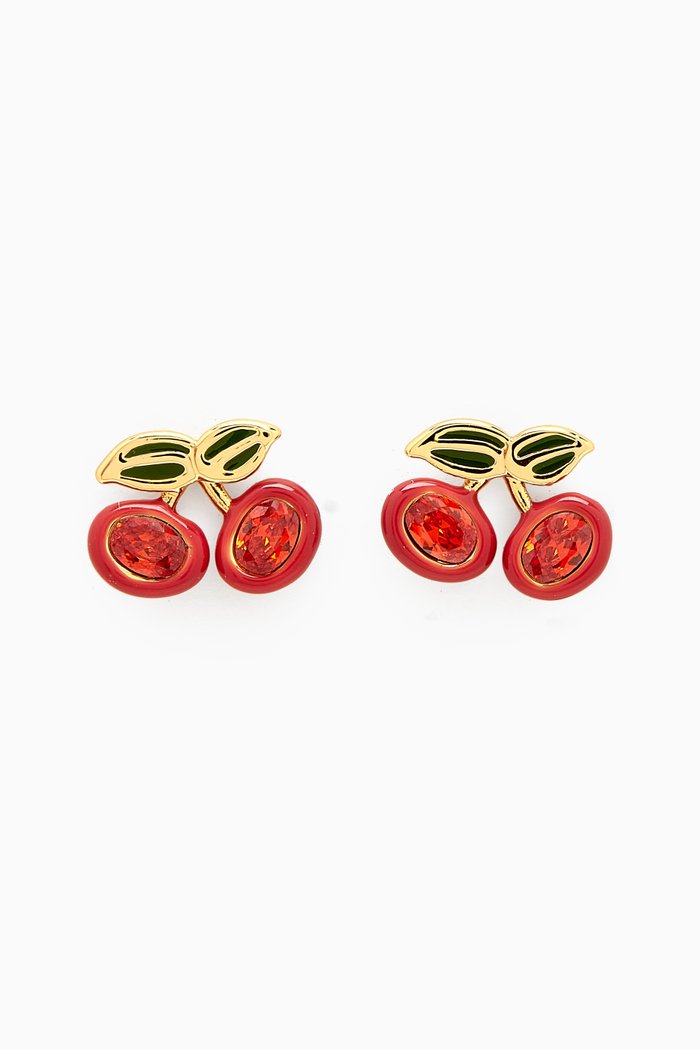 

Cherry Crystal Stud Earrings in Gold-plated Brass, Red