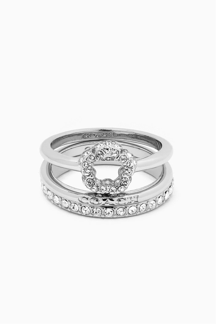 

Pave Tea Rose Ring Set in Silver-plated Brass
