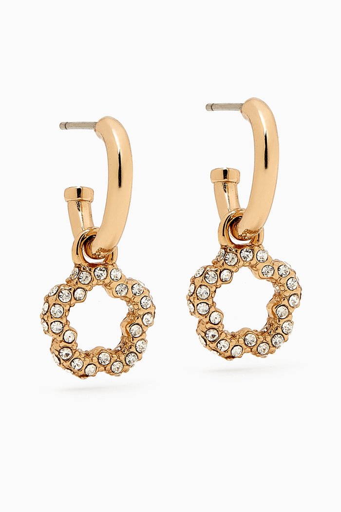 

Pave Tea Rose Huggie Earrings in Gold-plated Brass