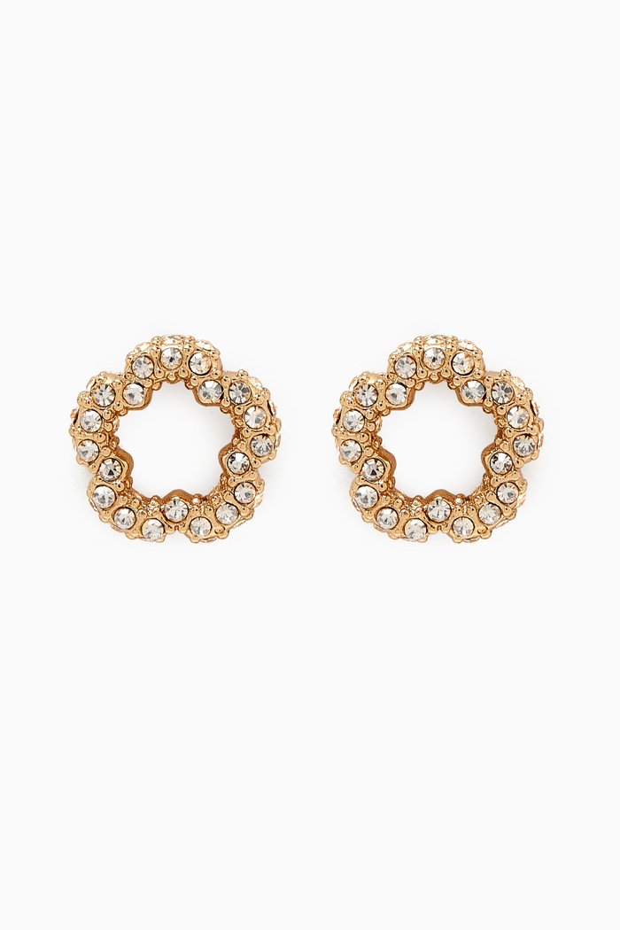 

Pave Tea Rose Stud Earrings in Gold-plated Brass