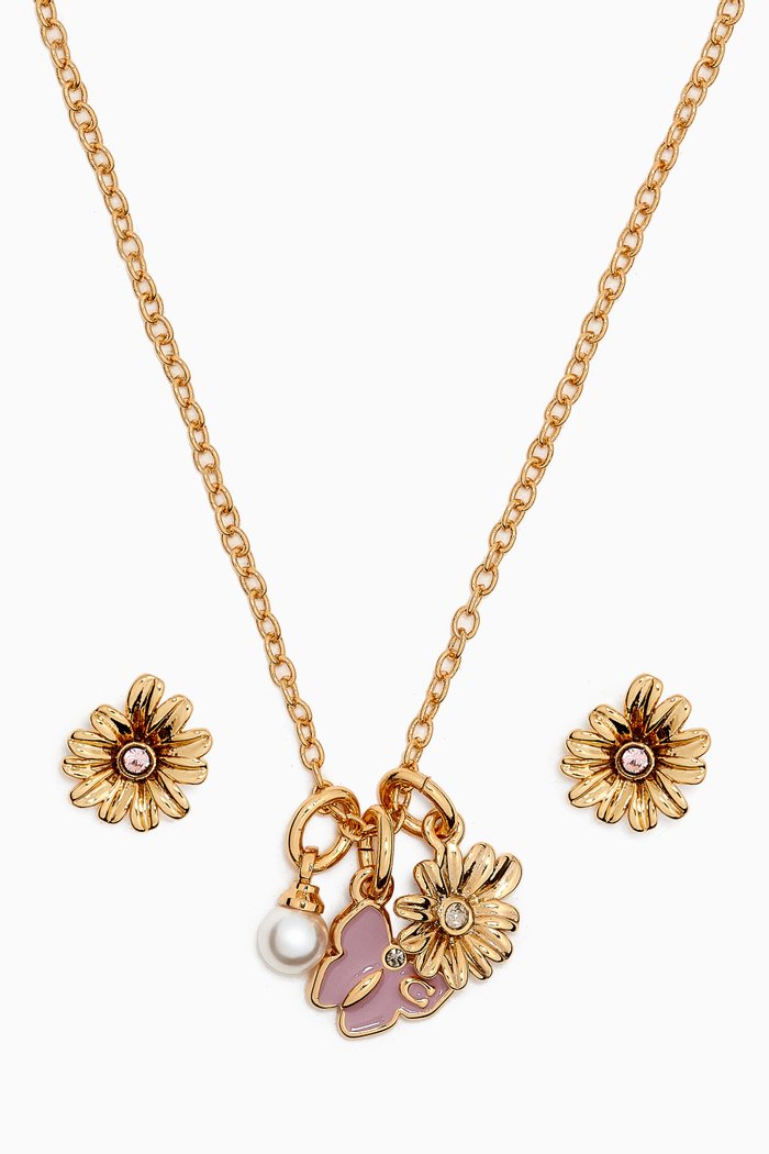 

Daisy Necklace & Earrings Set in Gold-plated Brass